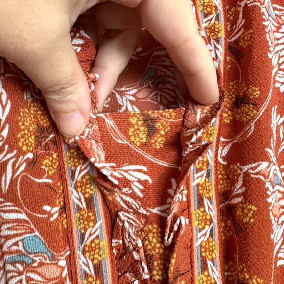 Max Studio Burnt Orange Floral Ruffled Tiered Smocked Maxi Dress Women's Size XL - Picture 7 of 11